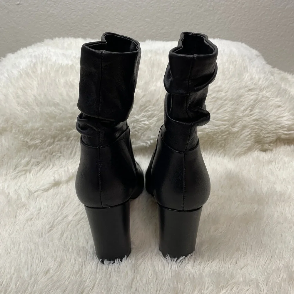 Marc Fisher Ltd Unana Boots Womens 8.5 Black Leather Slouchy Ankle Heeled‎
